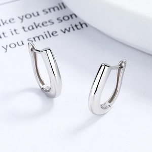 Minimalist 925 sterling silver U-shaped hoop earrings with polished mirror finish for women