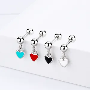 Herz-Ohrstecker aus 925er Sterling Silber mit Emaille und Schraubverschluss in vier Farben