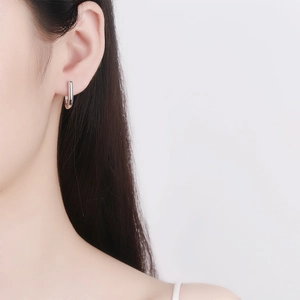 Minimalist S925 sterling silver U-shaped hoop earrings with a high-polished mirror finish