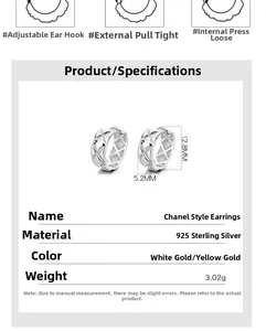 Tableau des tailles détaillé et guide d'ajustement pour boucles d'oreilles en argent 925