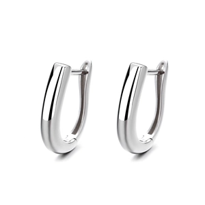 Minimalist 925 sterling silver U-shaped hoop earrings with a high-polished mirror finish