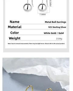 Detail specifications of 925 sterling silver ball drop earrings with dimensions and weight