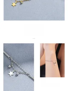 Detailed view of S925 sterling silver double-layer bracelet with star charms and beads