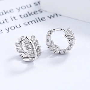 925 Silber Weizenblatt-Ohrringe mit glitzernden Zirkonsteinen im minimalistischen Stil