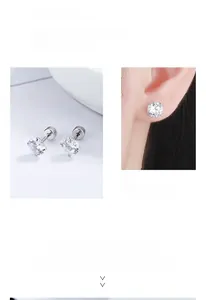 Detail view of 925 sterling silver screw back earrings with sparkling round zircon