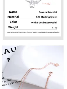 Detail view of 925 sterling silver cherry blossom bracelet with size and weight specs