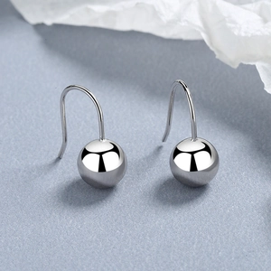 Minimalist 925 sterling silver ball drop earrings with polished finish and hook design