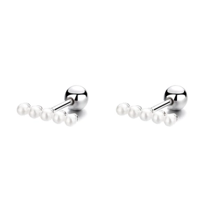 925 silver screw back pearl stud earrings featuring five elegant linear pearls