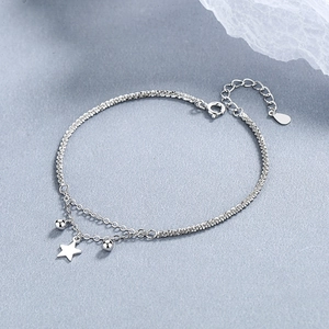 925 Sterling Silver Double Layer Star Bracelet For Women Sparkling Geometric Bead Chain Minimalist Ins Style Adjustable Fashion Jewelry Gift
