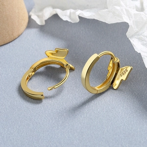 Sparkling gold butterfly hoop earrings made of S925 sterling silver for women