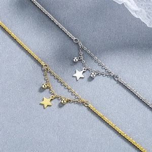 Minimalist S925 sterling silver double-layer star bracelet with shimmering chain detail