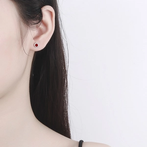 Classic 925 sterling silver stud earrings with red enamel and Roman numeral engraving