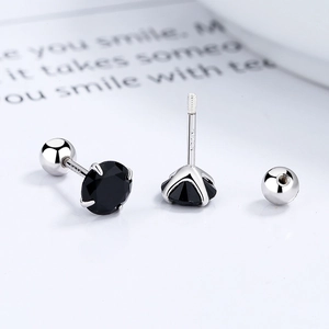 925 Sterling silver black zircon stud earrings with screw back minimalist style