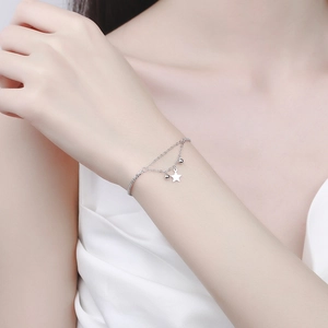 Double-layer 925 sterling silver star bracelet with shimmering beads for women