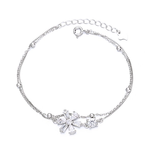 925 silver double layer cherry blossom bracelet with zircon flower and lobster clasp