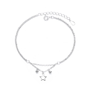 Double-layered 925 sterling silver star bracelet with shimmering beads and lobster clasp