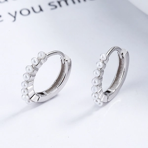 925 Sterling Silber Künstliche Perle Creolen Minimalistische Geometrische Ohrmanschetten Elegante Schmuck Für Frauen