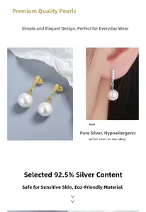 Dettaglio di orecchini con perle in argento 925 con intarsio di zirconi cubici