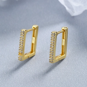 Minimalist square hoop earrings with gold plating and sparkling zircon micro-pave setting