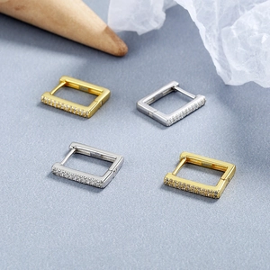 Minimalist square geometric earrings in gold and silver S925 sterling silver with zircon