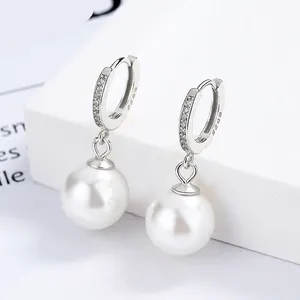 Elegant Artificial Pearl Drop Earrings 925 Sterling Silver Micro Paved Zircon Hoop Buckle French Style Luxury Jewelry For Women