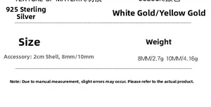 Spécifications détaillées des boucles d'oreilles perles en argent 925 avec dimensions