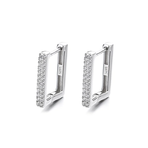 Minimalist S925 sterling silver rectangular hoop earrings with pavé cubic zirconia