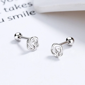 Boucles d'Oreilles Clous Rose Française en Argent Sterling 925 pour Femmes Fleur Creuse Minimaliste Fermoir à Vis Bijoux Élégants