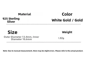 Spécifications de taille pour boucles d'oreilles en argent 925 avec diamètre et poids