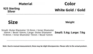 Size specifications for 925 silver pearl hoop earrings with diameter details