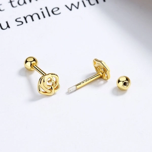 Élégantes boucles d'oreilles roses en argent 925 doré avec fermoir à vis sécurisé