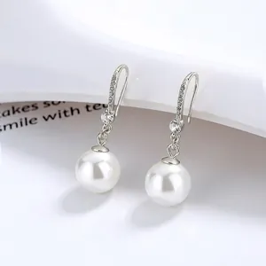 Élégantes Boucles D'oreilles Pendantes En Künstliche Perles Avec Argent Sterling 925 Zircon Bijoux De Mariage Pour Femmes
