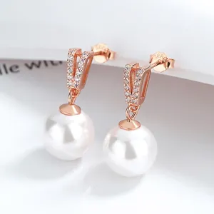 Élégantes Boucles d'Oreilles Pendantes Künstliche Perle avec Tige en Argent Sterling 925 Forme en V Style Français Bijoux Femme
