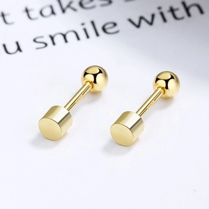 Minimalist gold S925 sterling silver screw back stud earrings with cylindrical design