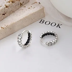 Boucles d'Oreilles Créoles en Argent Sterling 925 Pièce Ancienne Style Chinois Vintage Argent Thaï Oxydé Femme
