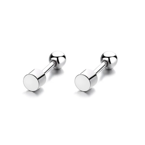Minimalist 925 sterling silver screw back barbell stud earrings in polished silver finish