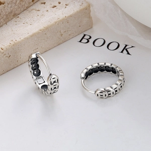 Boucles d'oreilles créoles en argent sterling 925 avec motif de pièce rétro