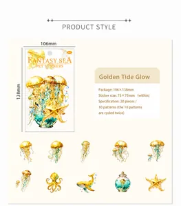 Détails macro des autocollants PET Fantasy Sea montrant 10 motifs de mer variés