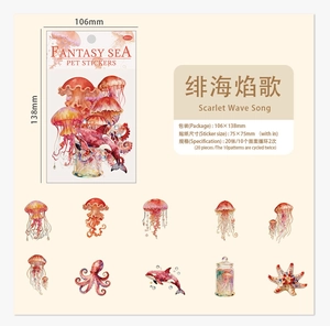 Détails des autocollants PET sur le thème marin avec méduses et baleines pour scrapbooking