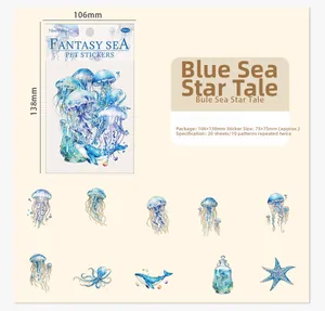 Détails d'autocollants PET Monde Marin avec motifs méduses et baleines pour scrapbooking