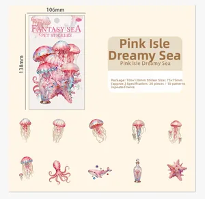 Détails macro des autocollants PET océan fantastique avec méduses et baleines roses