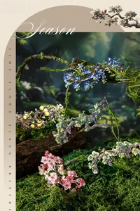 Detail of vintage hollow plant stickers featuring squirrels and leaves on natural moss