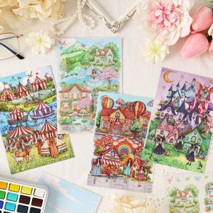 Artistieke ansichtkaarten met dromerige illustraties voor DIY scrapbooking decoratie