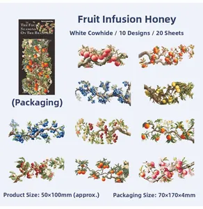 Detail of fruit and leaf stickers made of white kraft paper for DIY scrapbooking kits