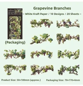 Detailed view of vine and bird scrapbooking stickers with sizes and packaging specs