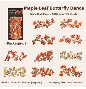 Detail of vintage maple leaf and butterfly stickers for DIY scrapbooking and planners