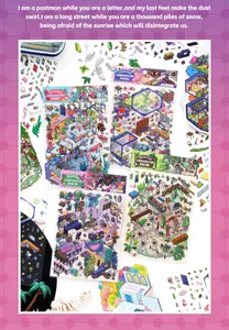 Detail of isometric decorative scene stickers for scrapbooking and creative DIY crafts