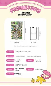 Detail view of PET scene stickers set with dimensions and material specifications