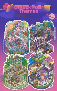 Macro detail of four 2.5D themed DIY stickers including deep sea and space station
