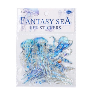 Set d'autocollants PET FANTASY SEA avec méduses bleues et motifs marins aux détails dorés